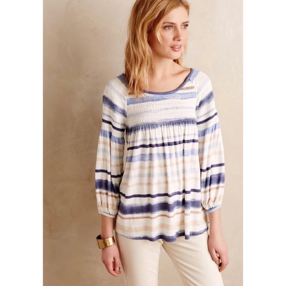 Anthropologie Tops - Meadow Rue Anthro Striped Smocked Peasant Blouse